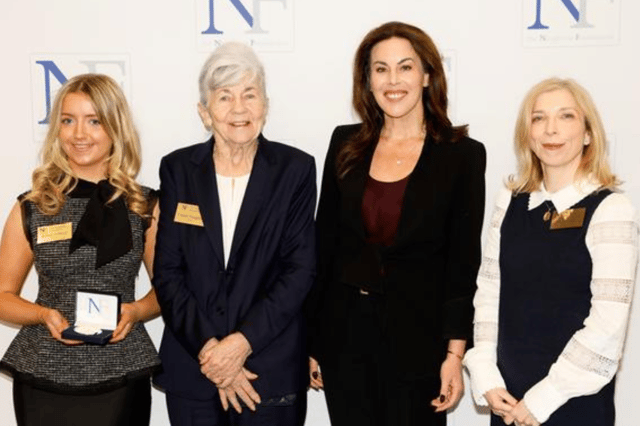 Róisín O’Brien from Salerno Secondary School, Carmel Naughton, Minister for Health Jennifer Carroll MacNeill and Aoife Ahern from UCD at the 2026 Naughton Foundation Scholarship awards.
