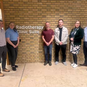 Radiotherapy Photography Competition winners pictured with Radiotherapy Staff from left to right are: Pat Shiels, Radiotherapy Services Manager; Paula Powell, Lead AHP Governance Safety and Research; Paul Grieve (winner); Mark Anderson (winner); Dalia Kasperaviciene (winner) and Brian Telford, Vice-Chair, Western Trust