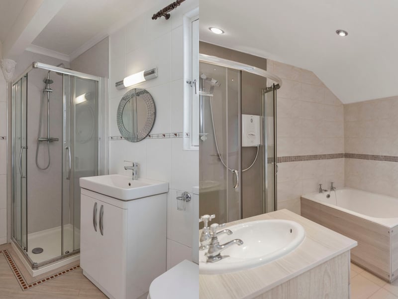 For optimal convenience, the home has a bathroom on the ground and first floors. Both have quality tile work and four-piece suites, which include a toilet, washbasin, bath, and separate shower cubicle.