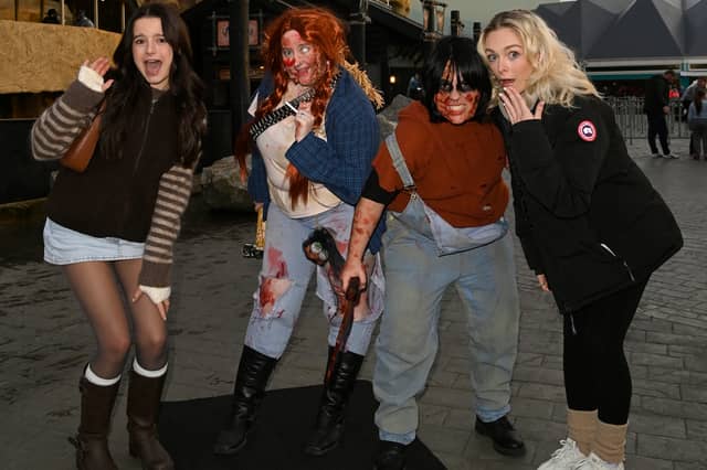 Coronation Street duo, Cait Fitton and Sydney Martin, who play Lauren Bolton and Betsy Swain, visit Blackpool Pleasure Beach Resort's Journey to Hell