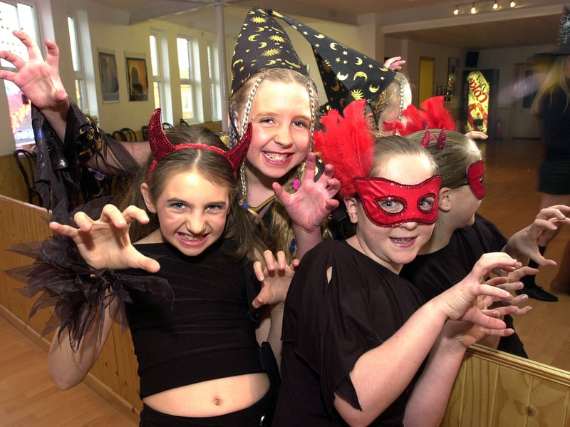 30/10/2003

Scary, or what. Preparing for their Halloween Show at Hall Cross Lower School are KT Danz pupils, from left, 
little devil Rebecca Turnbull, sorcerer Elizabeth Bailey, both aged nine, and little devil Kory Poxton, aged 12. 

