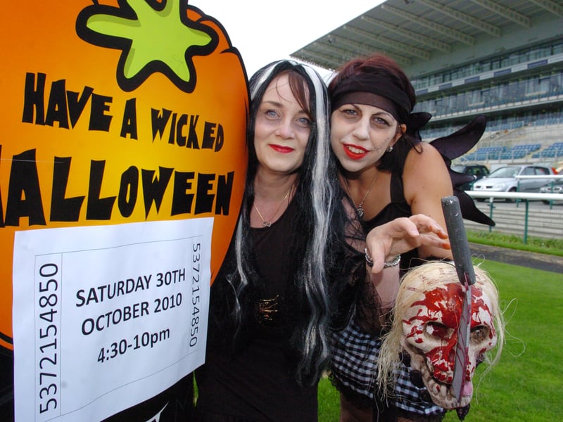 Preparing for the Halloween Spectacular at Doncaster Racecourse, in costumes available from Matalan are  L-R marketing and PR manager Sharon Bennett, as morticia, and sale administration manager Joanna Hoy, as an evil fairy. 