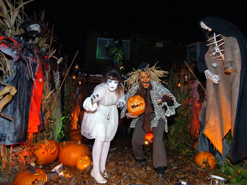 Brother and sister Dean and Lauren Charlton, aged 23 and 20, in the garden of the family home in Gallow Tree Road, Rotherham, which was turned into a Halloween wonderland.