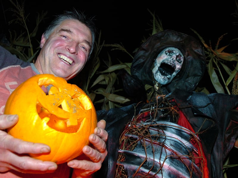 Dad Glenn Charlton, aged 52, in his front garden in Gallow Tree Road, Rotherham, which he and his family turned into a Halloween wonderland.