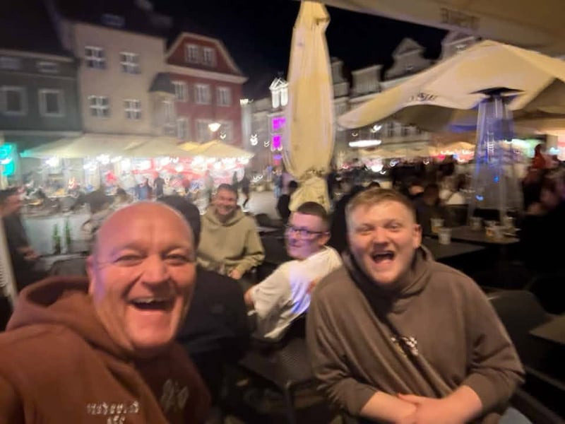 The were lots of happy faces as Sunderland AFC fans gathered in this square in Poznan.
