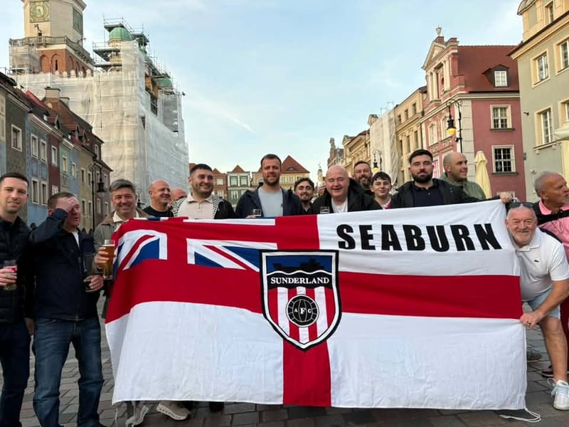 These Sunderland AFC fans from Seaburn proudly display their flag.