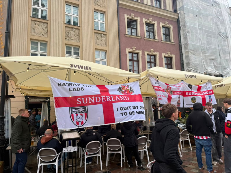 Sunderland fans in Poznan pre-match.