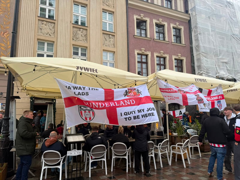 Sunderland fans in Poznan pre-match.