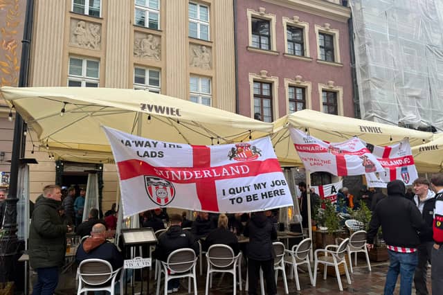 Sunderland fans in Poznan pre-match.
