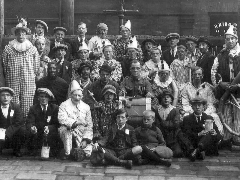 The clown on the left is Charles Arthur Hirst of Intake who was a singer at Intake Social Club.

Submitted by Mrs J. Cunningham