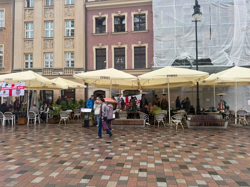 Sunderland fans in Poznan pre-match. Sunderland Echo, Phil Smith