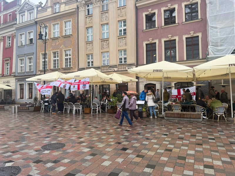 Sunderland fans in Poznan pre-match. Sunderland Echo, Phil Smith