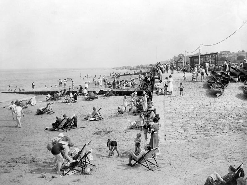 Holidaymakers enjoying the summer sunshine on Ryde Beach, Isle of Wight, 1936 