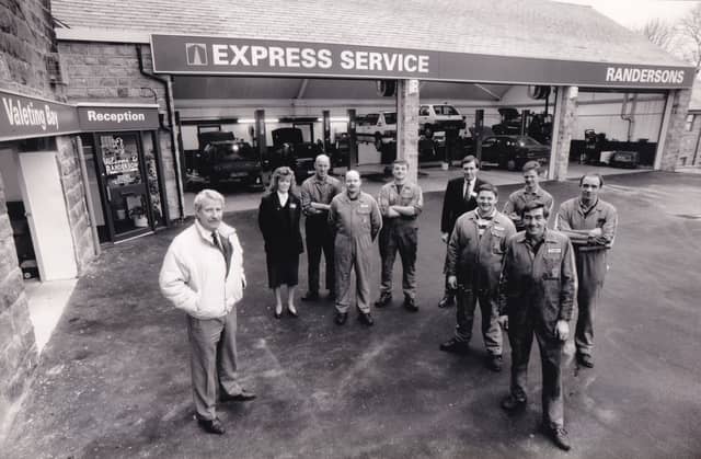 Peugeot main dealer Randerson of Horsforth was all geared up to give an even better service after work was completed on a £300,000 alteration and improvement scheme.. Pictured is Bob Randerson with his service staff.