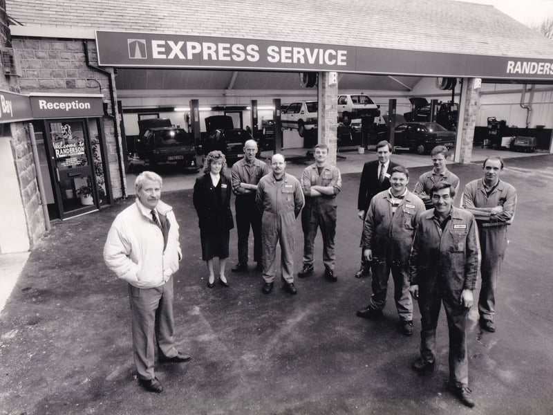Peugeot main dealer Randerson of Horsforth was all geared up to give an even better service after work was completed on a £300,000 alteration and improvement scheme.. Pictured is Bob Randerson with his service staff.