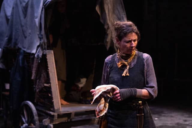 Sandra O'Malley as Mother Courage in Blue Raincoat's production.