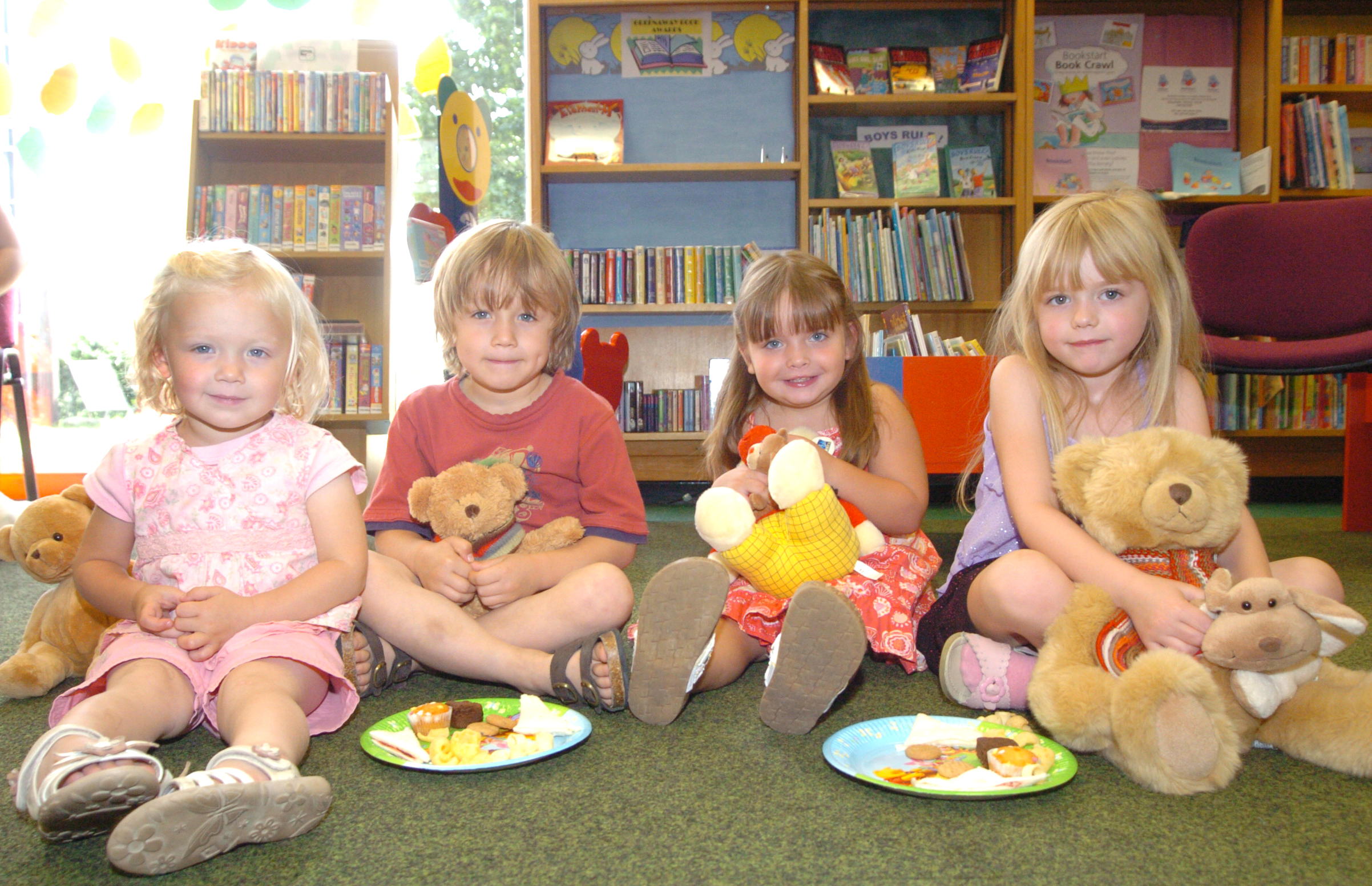 Enjoying a teddy bear's picnic at Bawtry Library are L-R Eliza Bailey, two, brother Isaac, five, both of Bawtry, Morgan Leah, three, of Rossington, and Jasmine Shaw, six, of Arksey 