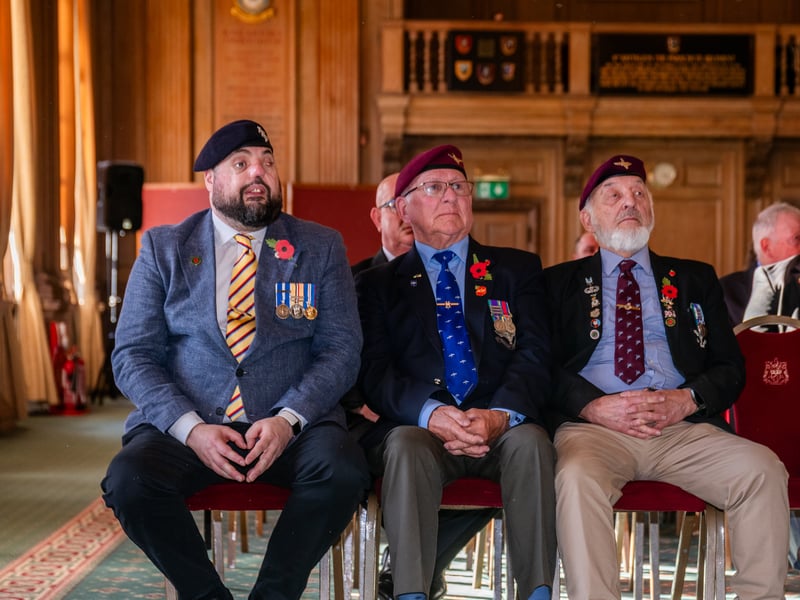 Veterans Simon Brown, Paul Bradford and Neil Munro, wearing their poppies