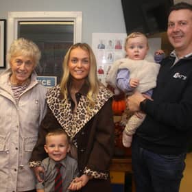 Lisnadill Primary School pupil, Reuben Silvey with his parents, Naomi and Kyle, sister and Auntie Carol at Harvest.