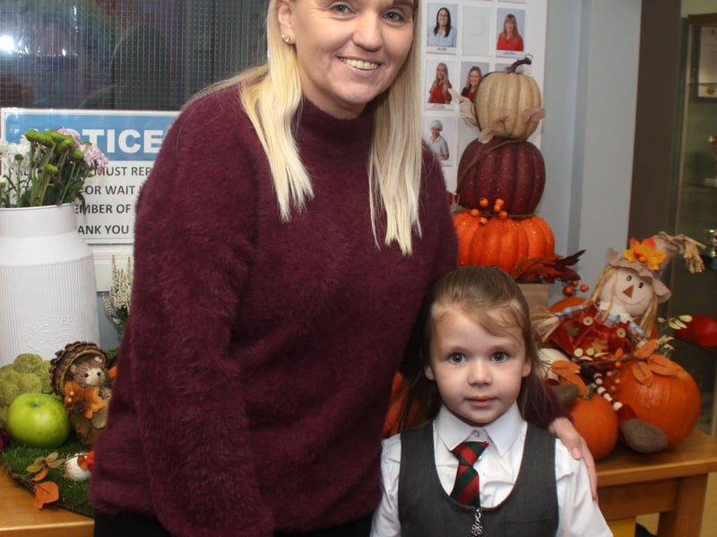 Zoe Black with her mum, Chantelle at the school Harvest.