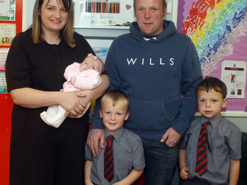 Lisnadill Primary School pupils, Luke and Alex Crozier with their parents, Gareth and Mandy and little baby sister, Charlotte.