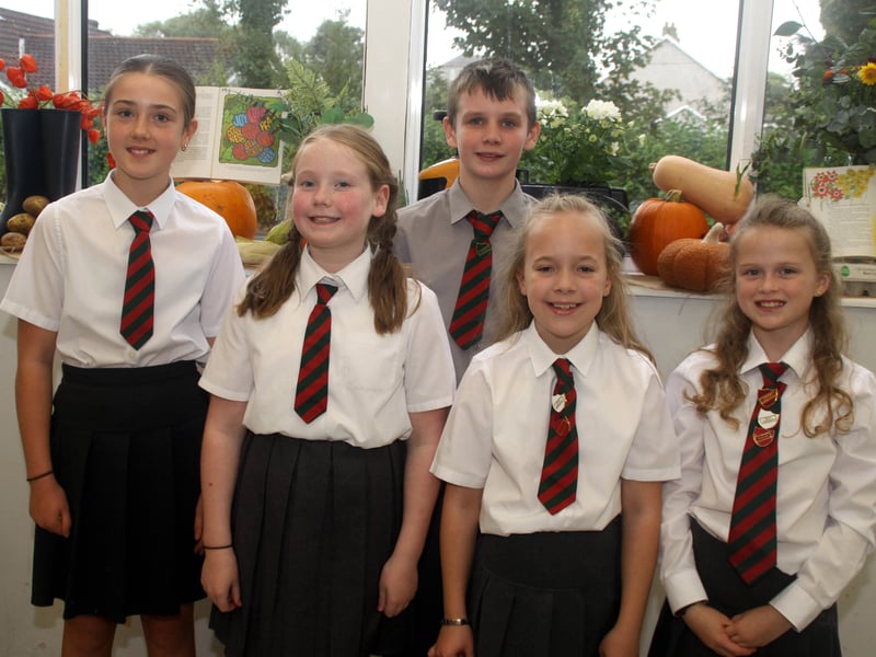 The narrators at Lisnadill Primary School Harvest.