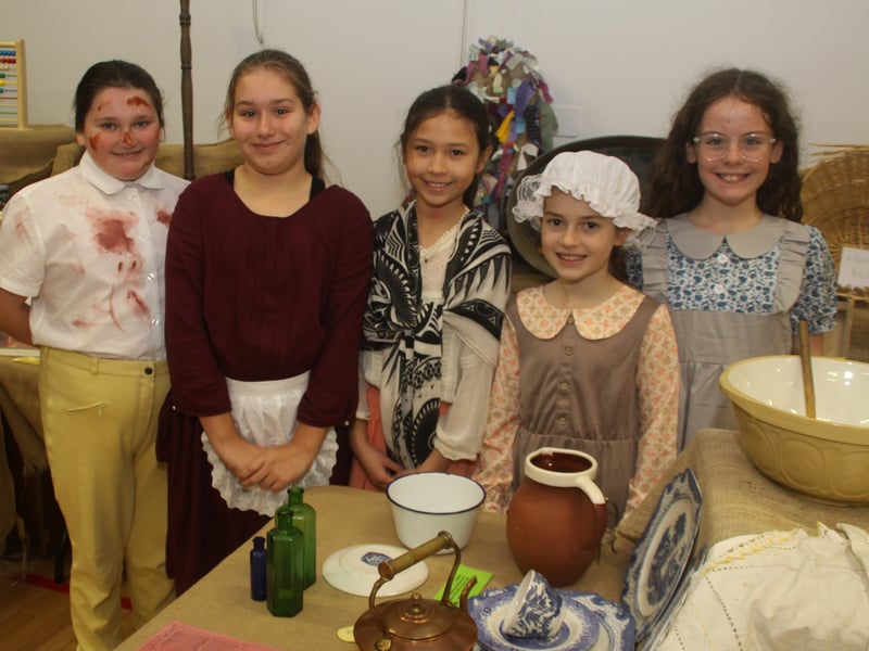 P7 pupils of Hardy Memorial Primary School pictured at their Victorian Day. They are (l/r) Lucy, Caryis, Agnes, Charlotte and Abigai