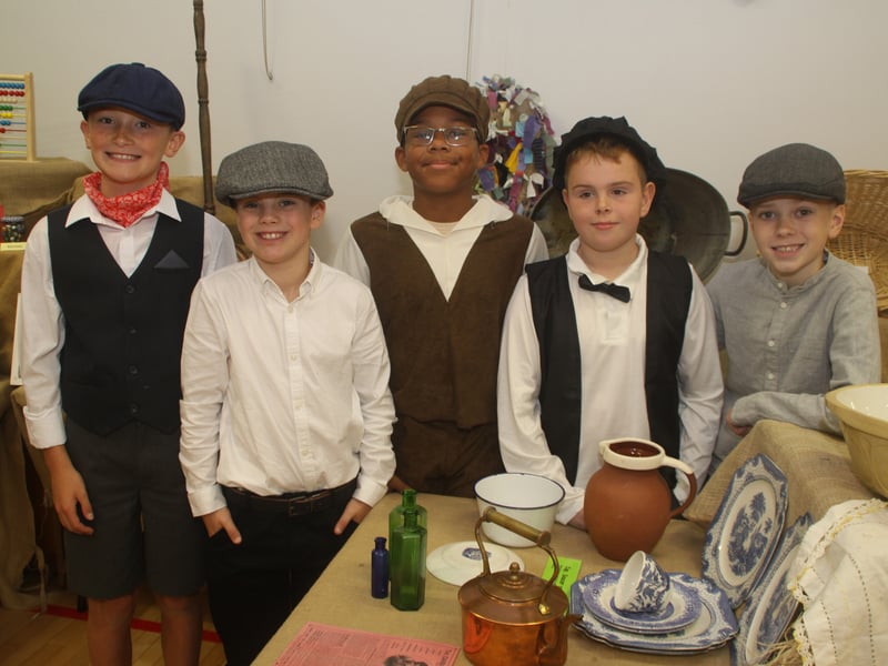 Dressed up for P7 Victorian Day are (l/r) Josh, Luke, Alexander, Henry and Reuben