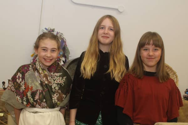 Pictured at P7 Victorian Day in Hardy Memorial Primary School are (l/r) Sophie, Lily-Jean and Samantha.
