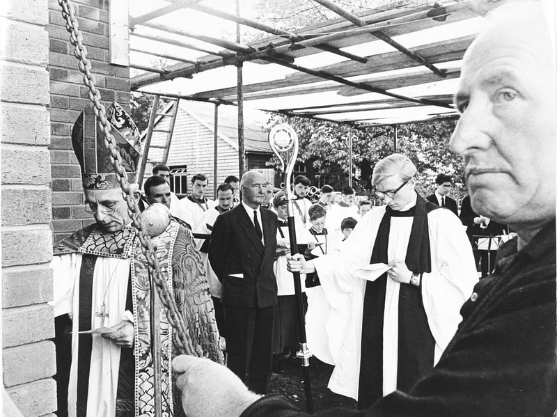 The Rt Rev R G Clitheroe, Bishop of Stafford, lays the foundation stone for the new St Andrew's Church in Whitmore Reans on September 17, 1966. Following a devastating fire that burnt down the original church two years earlier, construction of the replacement church was well under way, marking a major milestone for the local parish. Were you present for this historic foundation stone ceremony or do you remember the rebuilding of St Andrew's in Whitmore Reans back in the 1960s?