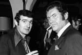 Tom Dunphy (bass and vocals) of The Royal Showband with Bill Fuller, entertainment venues and ballrooms owner at his Old Sheiling Hotel, Raheny, Dublin, Sep '71  Michael O'Reilly 