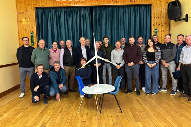Members of the pubic, the Coxtown Protection Committee and elected representatives at a meeting recently to discuss new East Galway wind farm proposals