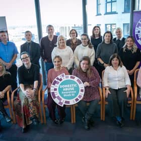 Working Together to Keep Homes Safe: Attendees of a multi-agency Round Table talk as part of the Housing Executive’s second annual Domestic Abuse Awareness Week in Apex Housing Association in Derry/Londonderry.