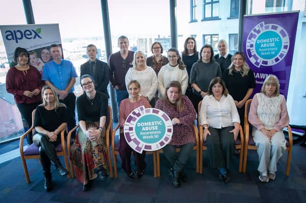 Working Together to Keep Homes Safe: Attendees of a multi-agency Round Table talk as part of the Housing Executive’s second annual Domestic Abuse Awareness Week in Apex Housing Association in Derry/Londonderry.