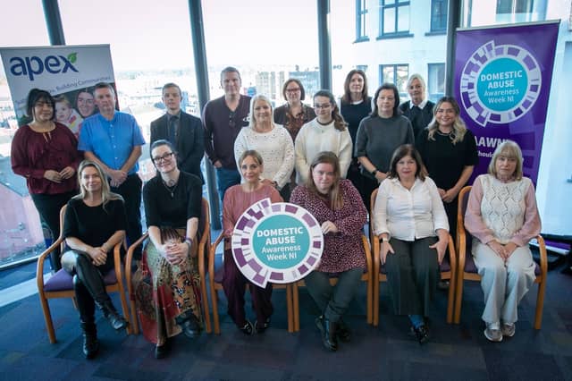 Working Together to Keep Homes Safe: Attendees of a multi-agency Round Table talk as part of the Housing Executive’s second annual Domestic Abuse Awareness Week in Apex Housing Association in Derry/Londonderry.