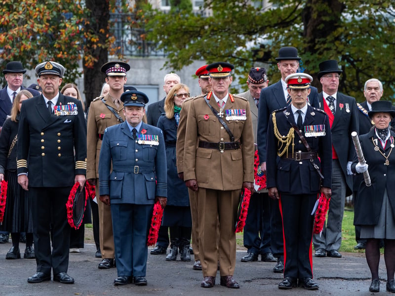 Veterans, members of the Armed Forces and dignitaries before laying their wreaths during the Service of Dedication