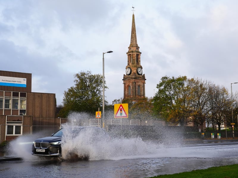 Flood water on the A8 in Port Glasgow, Inverclyde.