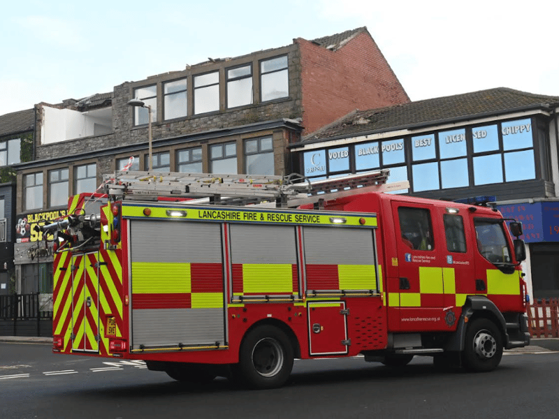The fire brigade are on scene at the New Philly after its roof was blown off. 