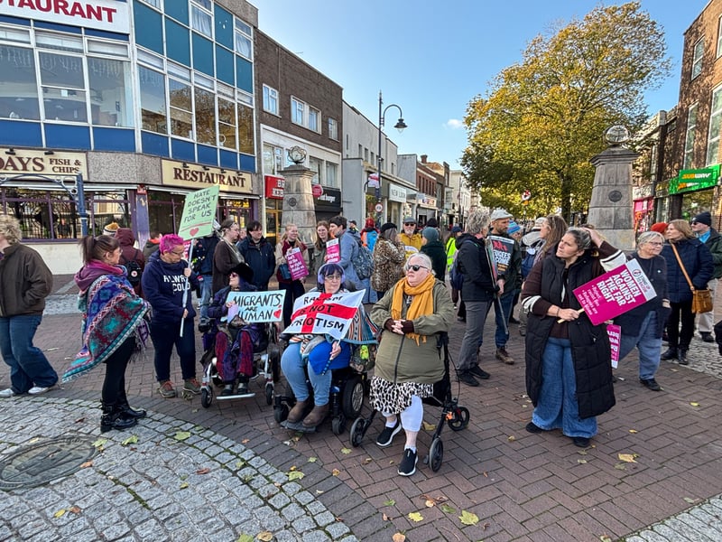 Counter demonstrators in Gosport on October 25 ahead of the planned anti-immigration protest.