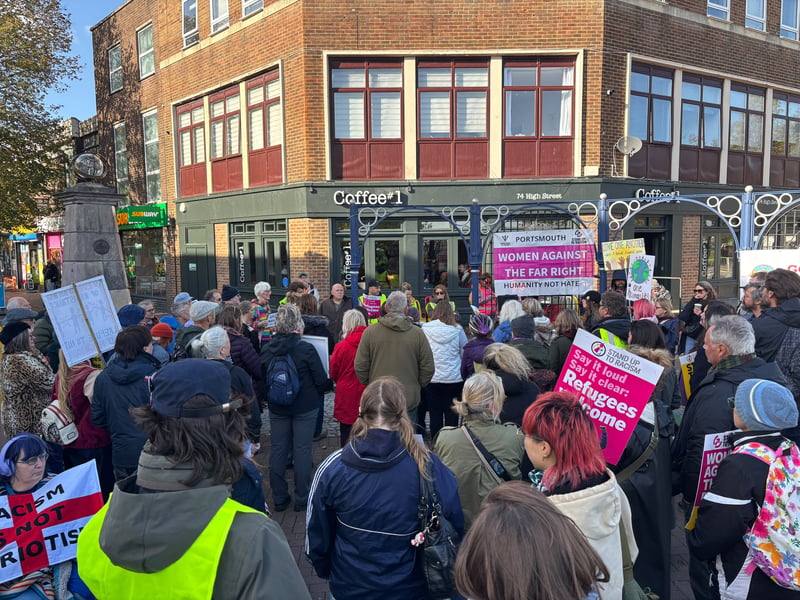 Counter demonstrators in Gosport during today's anti-immigration march.