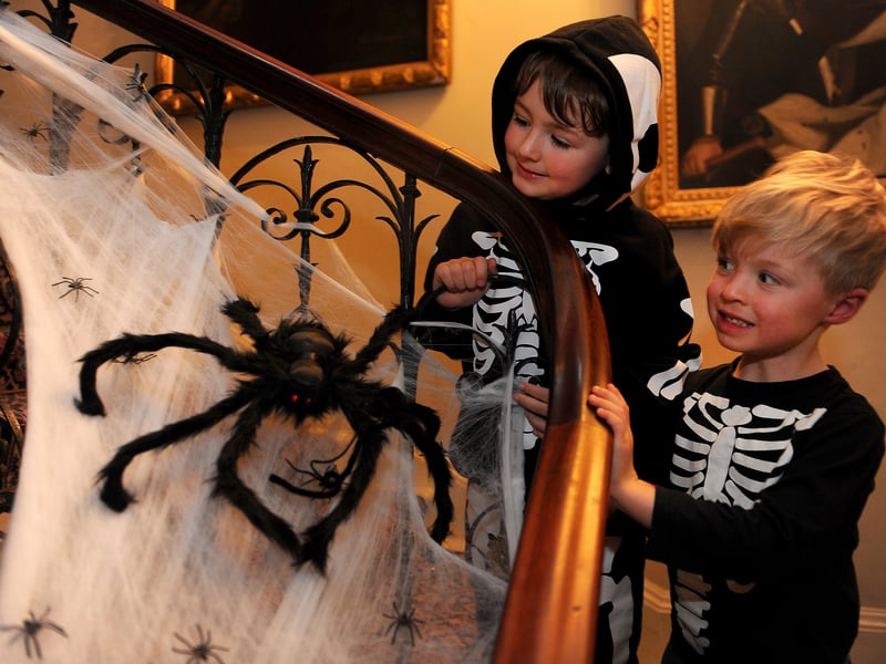 Eric Dottridge , four, and Elliott Robinson, four, of Leeds with spiders at Temple Newsam House
