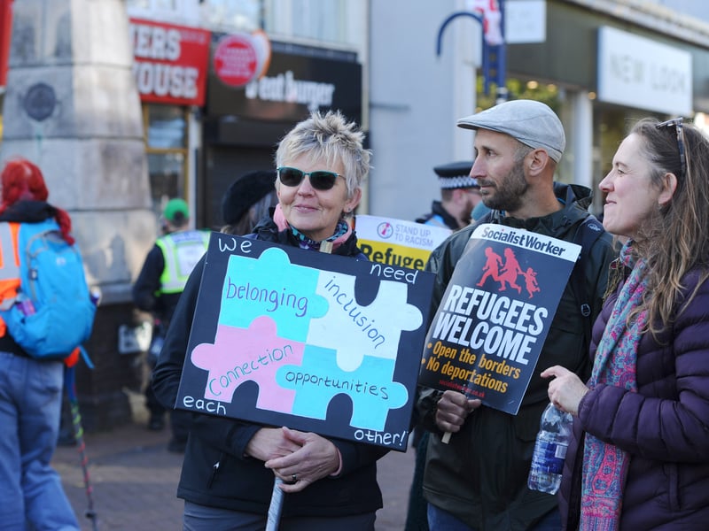 Anti-racism groups held a protest before the march on Sunday, October 25.
Picture: Sarah Standing (251026-4778)