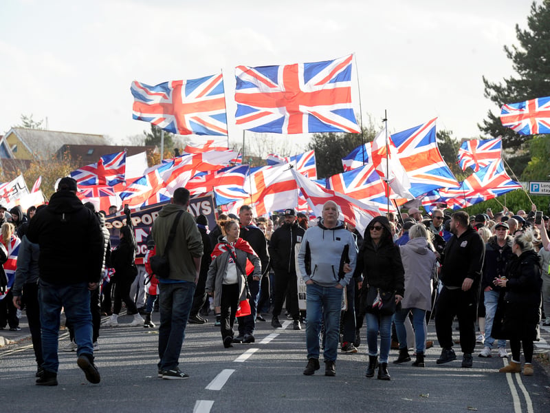 Anti-migrant protestors from across the region and  country marched on Gosport.
Picture: Sarah Standing (251026-5009)