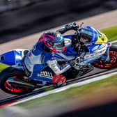 Cameron Dawson on the Powerslide Suzuki on his way to finishing third in the British Sportsbike Championship at the weekend.