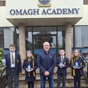 Omagh Academy pupils with their new reusable water bottles as part of NI Water’s Refillution campaign. SU4344CD26