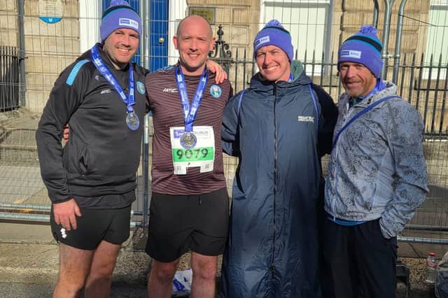 Strabane Triathlon Club members who completed the Dublin Marathon, David Arbuckle, Andy Devine, Charles Breslin and Gerard Coyle.
