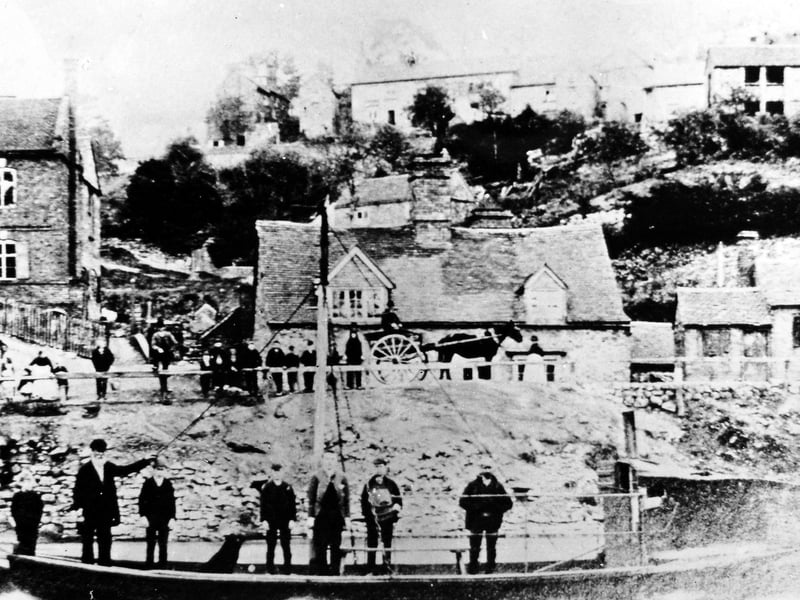 Victorians who wanted to cross the River Severn in the Ironbridge Gorge had to pay. There was a toll to cross the Iron Bridge, and a fee to go by ferry, which mixed expense with potential danger. This is said to be Coalport ferry, but the building up the rise on the left looks like the old Bird in Hand pub, so it may well be Jackfield ferry.