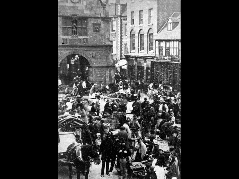 You get a feel for the hustle and bustle of Shrewsbury market in this picture taken in The Square in the 1860s, after which the market moved to the newly-built market hall.