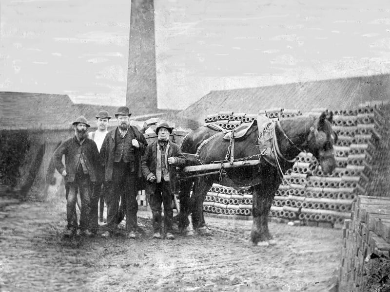 Steve Bourne in New Zealand emailed this to us. It shows an ancestor, Benjamin Bourne, born in 1850 – as he looks maybe roughly 30 in the picture it would date it roughly to 1880. Steve believed it was taken at the brickworks he owned in Pains Lane, which was the old name for St Georges. However he also sent information about the Donnington Wood brick and tile works which opened in 1876 near the old Pains Lane works - and as Benjamin, who is the big bearded man in the centre, could easily be 26 in the picture, it is conceivable the picture was taken around 1876 to record the advent of the new Donnington Wood works. Steve says Benjamin lived at either Lodge Bank or New Lodge, or both.
