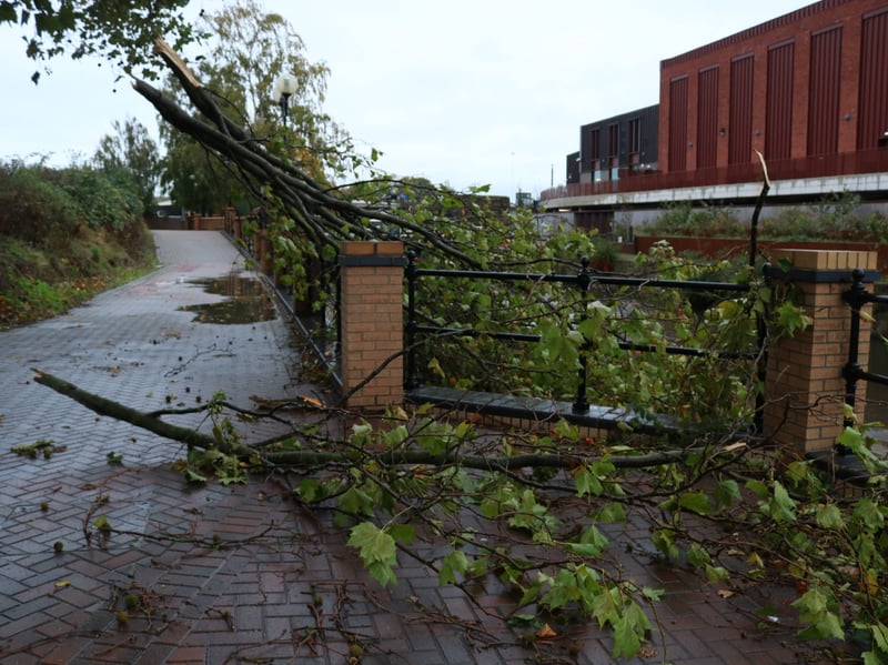 The scene near to the council offices, after Storm Boelo battered the region
